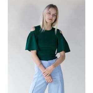 Ganni Evangel Top Green Cold Shoulder Small